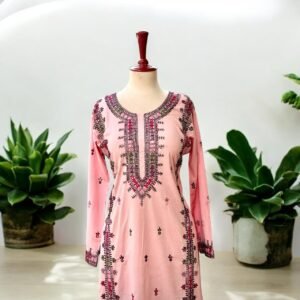 Hand Embroidered Ready to Wear Summer Cotton Two Piece suit (medium size)
